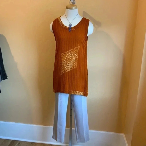 KALIYANA Orange Oversized Linen Textured Top Size S/M - Picture 14 of 15